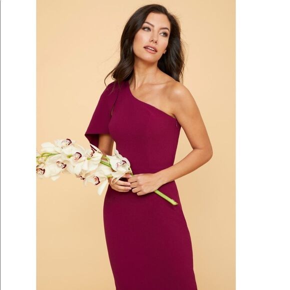 Dress the Population Tiffany One Shoulder Midi Dress, Dark Magenta, Small, NWT‎ - Picture 7 of 9